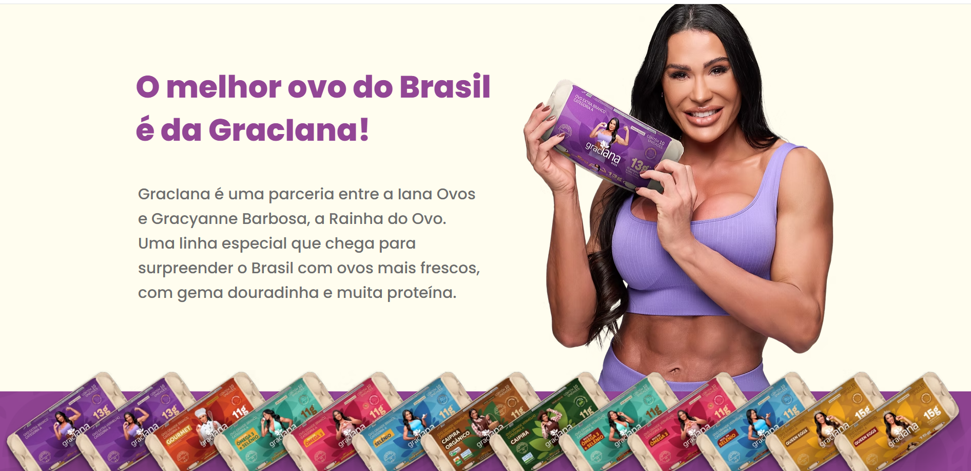 Propaganda da marca de ovos Graciana, parceria entre Gracyanne Barbosa e a Iana Ovos