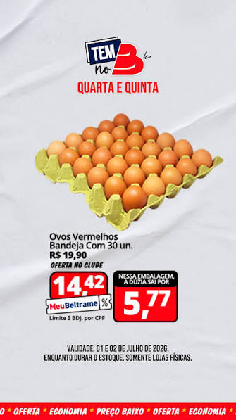 Etiqueta de promoção de ovos vermelhos, Beltrame, julho de 2026
